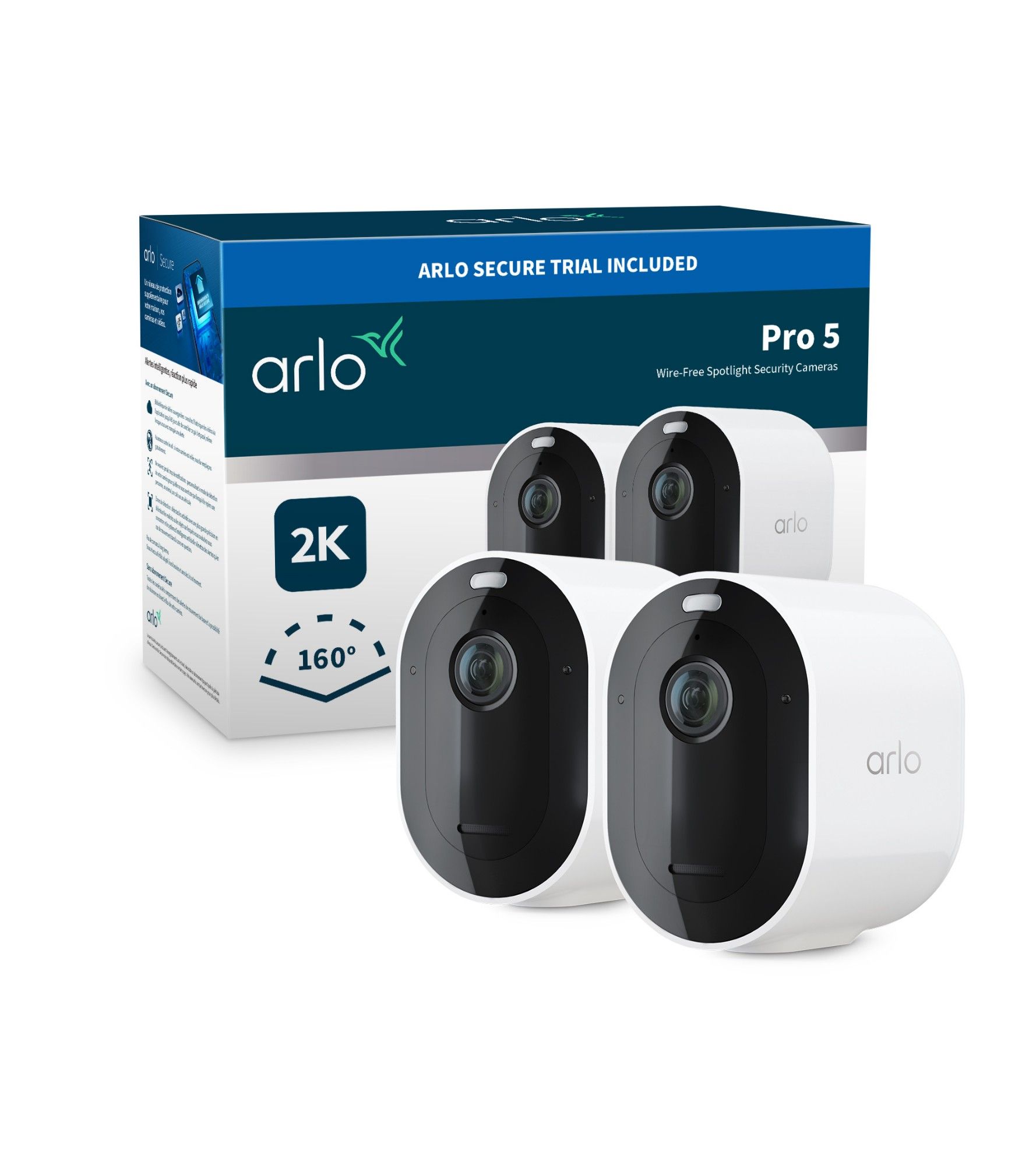 Arlo Pro 5 Outdoor Security Camera - 2 Camera Kit - (Base station not included) - White