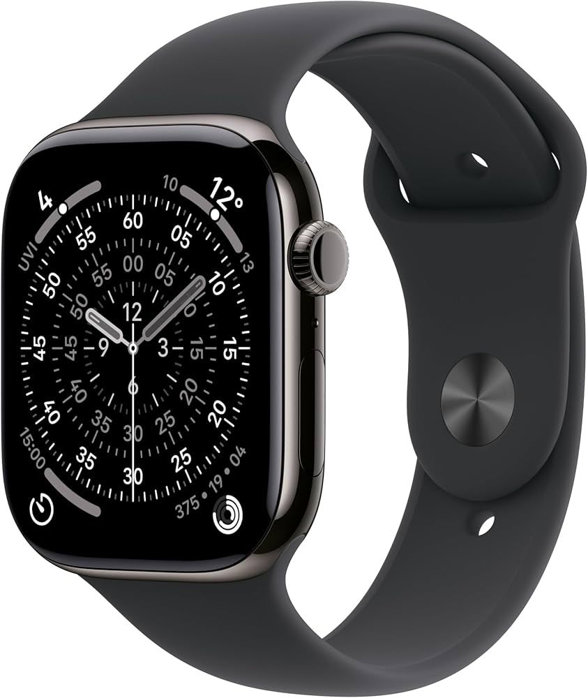 Apple Watch Series 11 GPS + Cellular 46 mm, carcasă din titan ardezie cu brățară sport neagră - M/L