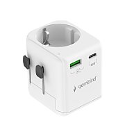 ALIMENTATOR retea 220V GEMBIRD, universal, EU la conectori: US/UK/CN/AU, cu impamantare, 1x Schuko, 1x USB Type-C PD 20W, 1x USB-A QC 18W, siguranta 10A, max. 2500W, alb,  TPA-EU1A1C20-01-W  (timbru verde 0.18 lei)