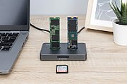USB-C 3.2 Gen2 Docking Station for M.2 Duo NVMe SSDs and SATA (max. 2x 4 TB) with SD-Express 7.1 card reader (max. 2 TB)  black