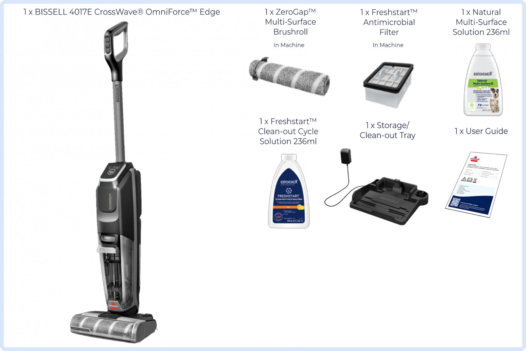 Bissell CrossWave OmniForce Edge Select Upright vacuum Battery Dry&wet Polytetrafluoroethylene (PTFE) Bagless 0 L 22 W Black  Grey
