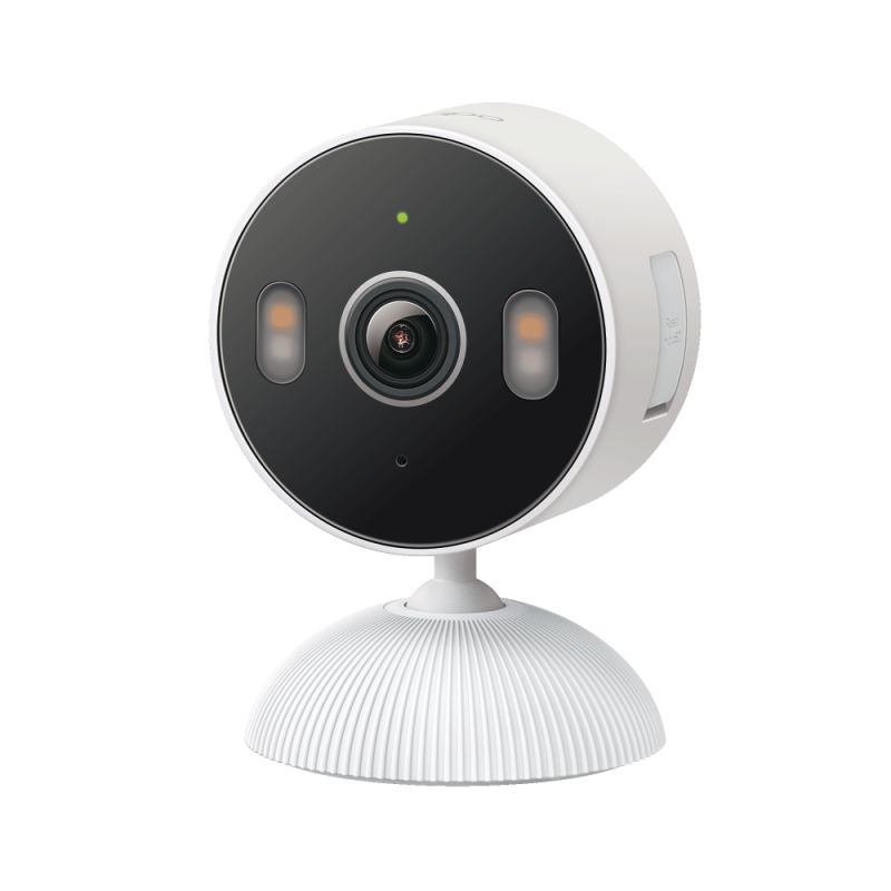 Indoor/Outdoor Home Security Wi-Fi Camera SPEC: 2K (2304x1296), 2.4 GHz FEATURE: Smart Detection and Notifications (motion, people, baby crying), Sound and Light Alarm, Remote Control, Two-Way Audio, Voice Control (Works with Google Assistant, Alexa, and Samsung SmartThings), Local Storage through