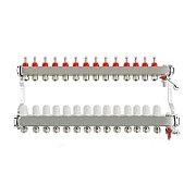 REITER RIXOP#210-KOSK-E-14 Distribuitor din oțel inoxidabil INOX pentru încălzire prin pardoseală, distanță de 50 mm, 14 circuite