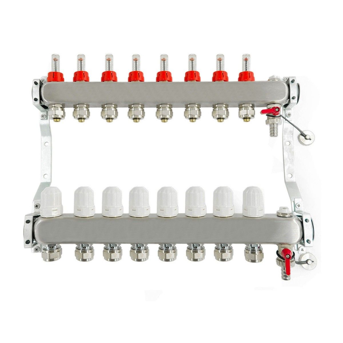 REITER RIXOP#210-KOSK-E-14 Distribuitor din oțel inoxidabil INOX pentru încălzire prin pardoseală, distanță de 50 mm, 14 circuite