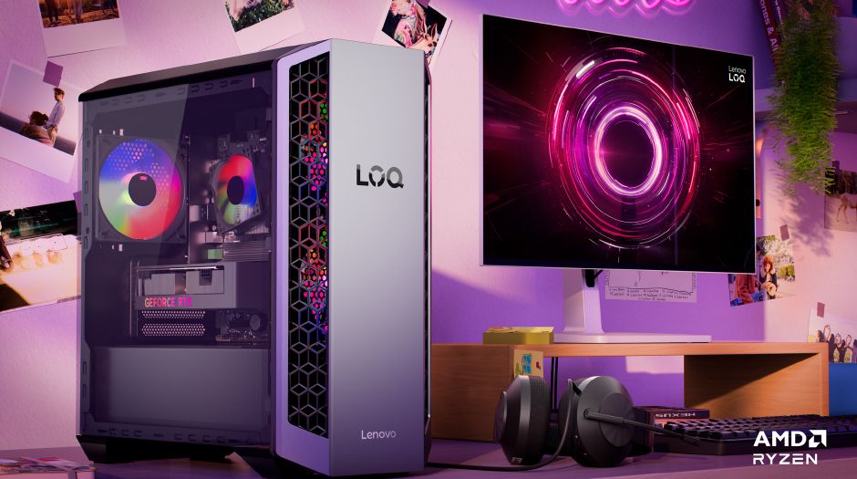 Desktop PC Lenovo LOQ 26ADR10 Tower, AMD Ryzen 7 - 8745HX (8 C / 16 T, 3.60 GHz - 5.10 GHz), 32 GB RAM, 1 TB SSD, Fara unitate optica, nVidia GeForce RTX 5060 Ti 16 GB, 850 W, Fara sistem de operare