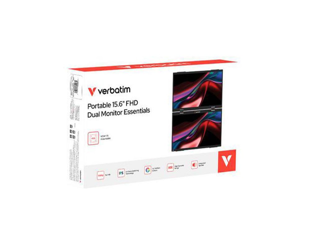 Dual monitor portabil Esentials Verbatim 15.6 FHD Dual Full HD Screens (1920  1080 each), IPS, 16:9