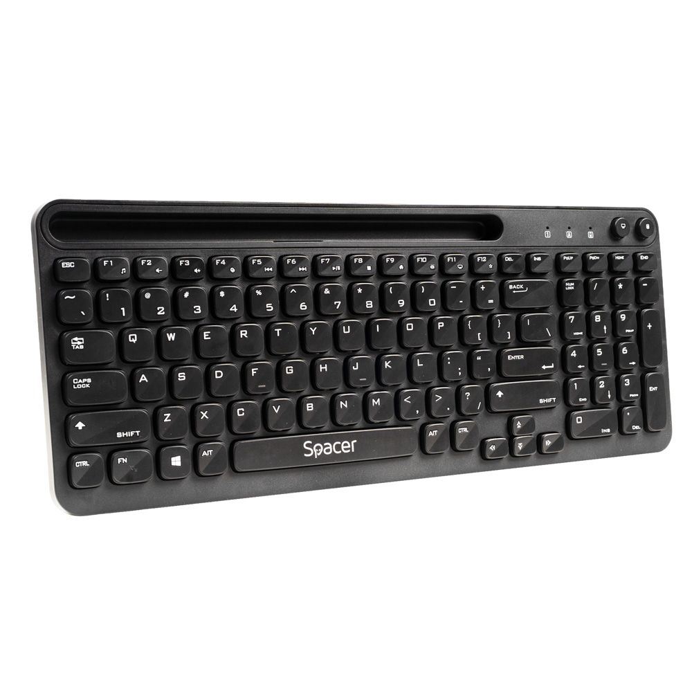 TASTATURA wireless SPACER, 102 taste, low profile keycap, suport telefon, 1 baterie AAA inclusa, neagra,  SPKB-WS-04  (timbru verde 0.8 lei)