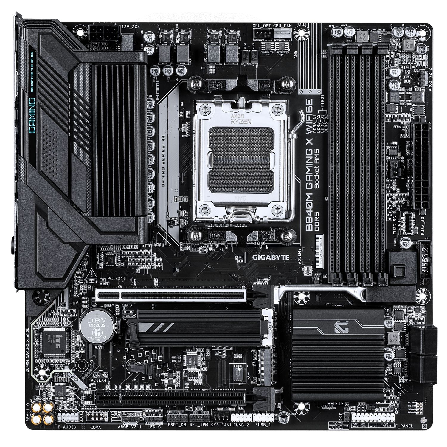 GIGABYTE B840M GAMING X WIFI6E. Processor manufacturer: AMD, Processor socket: Socket AM5, Compatible processor series: AMD Ryzen 7000 Series, AMD Ryzen 8000 Series, AMD Ryzen 9000 Series. Supported memory types: DDR5-SDRAM, Maximum internal memory: 256 GB, Memory slots type: DIMM. Supported storage