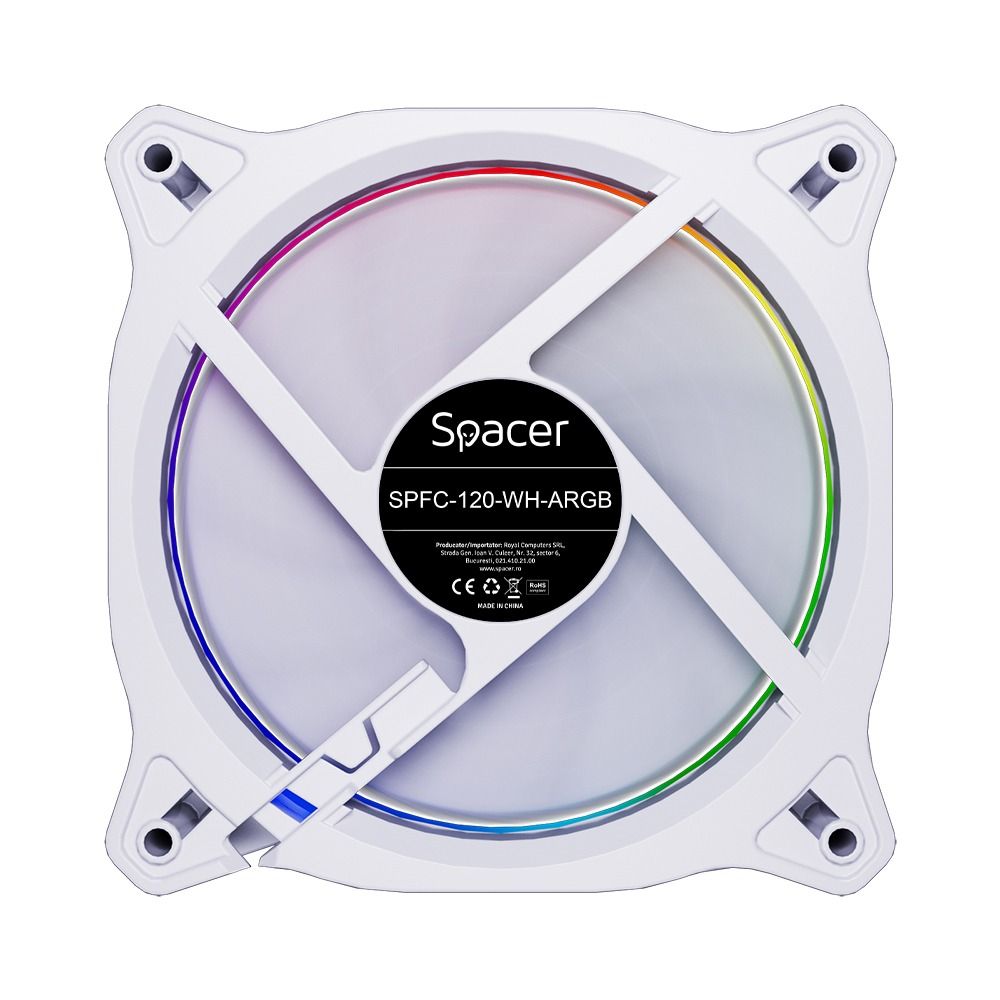 VENTILATOR SPACER PC 120x120x25 mm ARGB light diferite setari ale jocului de culori, posibilitate conectare fan hub, Hydraulic Bearing, conector 3/4-pin, white,   SPFC-120-WH-ARGB   (timbru verde 0.18 lei)