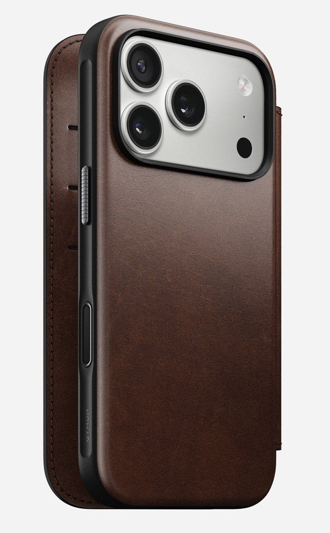 NOMAD Modern Leather Folio - skórzane etui do iPhone 17 Pro kompatybilne z MagSafe  skóra Horween (rustic brown) [go]