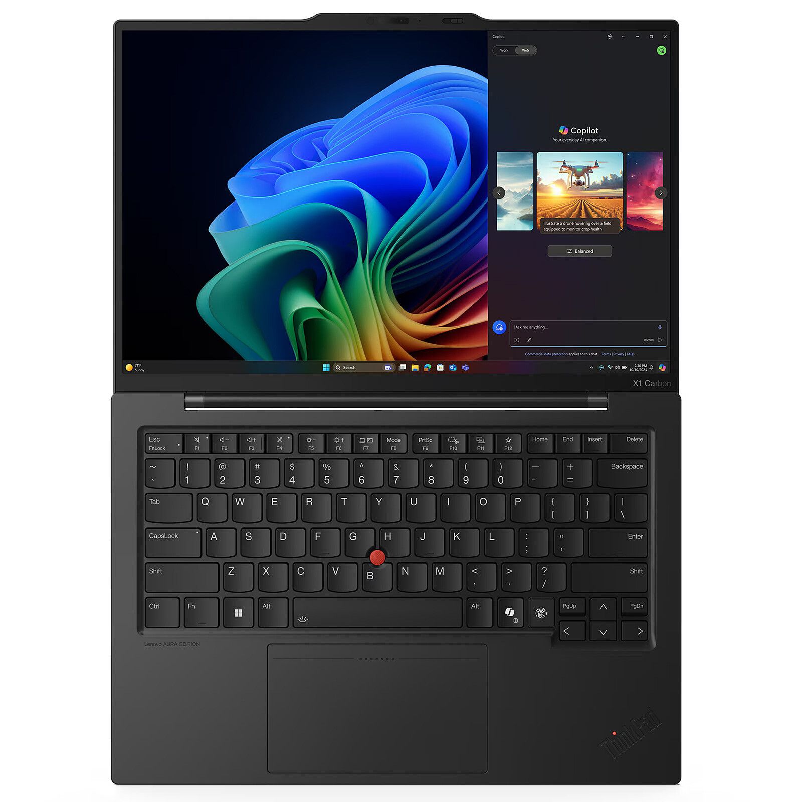 Laptop Lenovo ThinkPad X1 Carbon Gen 13 Aura Edition 21NS004WFR, 14 inch 1920 x 1200 Touchscreen, Intel Core ultra 7 258V (8 C / 8 T, 2.2 GHz - 4.8 GHz, 12 MB cache, 17 W), 32 GB LPDDR5x, 512 GB SSD, Intel 140V, Windows 11 Pro, Tastatura US, Negru