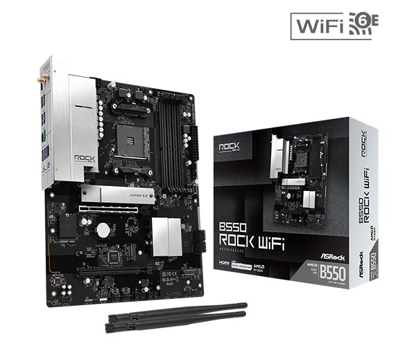 Placa de baza ASRock B550 ROCK WIFI, socket AM4, 4x DDR4 UDIMM, 4x SATA, 2x NVMe, 9x USB-A, ATX