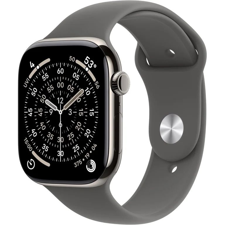Apple Watch Series 11 GPS + Cellular 42mm Natural Titanium Case with Stone Grey Sport Band - M/L