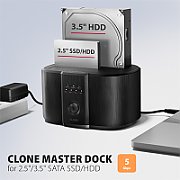 ADSA-SC CLONE MASTER, USB-C 5Gbps, 2x 2.5 /3.5  SSD/HDD, Clonare offline, Negru